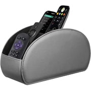 Fintie TV Remote Control Holder Desktop Organizer - PU Leather Storage Caddy with 5 Compartments Fits Office Supplies, Makeup Brush, Silver Gray