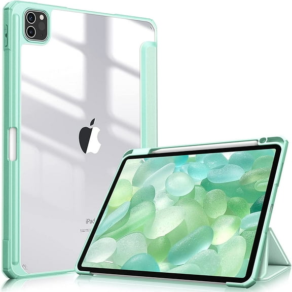 Fintie Transparent Case with Soft TPU Edge for iPad Pro 11 Inch 4th2022 / 3rd / 2nd / 1st Generation - Slim Clear Hard Back Cover with Pencil Holder, Auto Wake/Sleep, Green