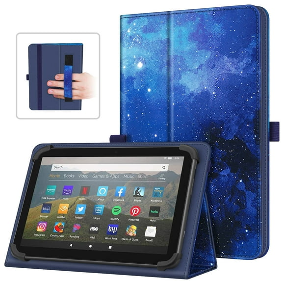Fintie Universal Case for 7-8 Inch Tablet - Premium PU Leather Folio Cover with Hand Strap Pen Holder for 7", 7.9", 8" eReader, Starry Sky