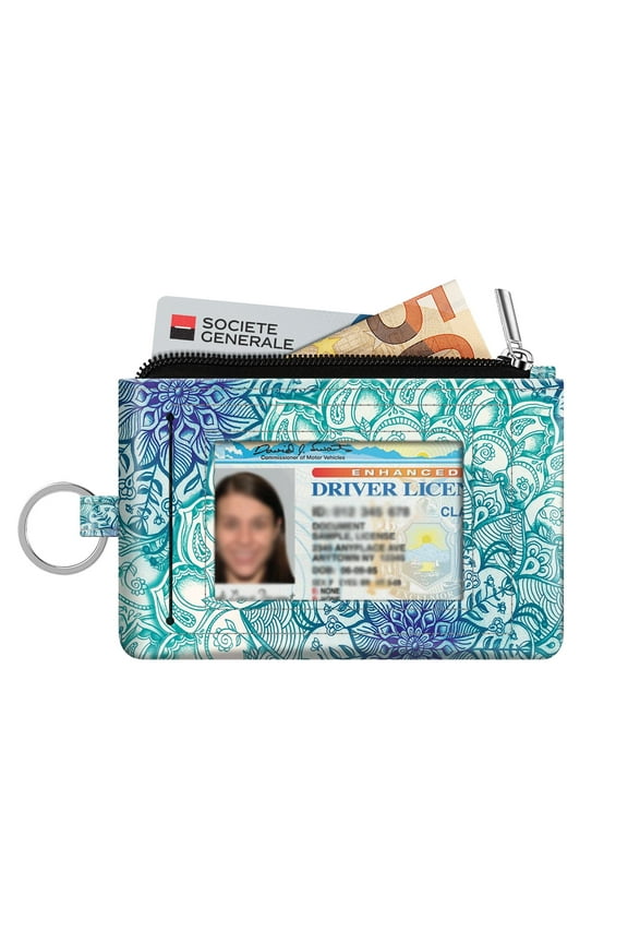 Zip ID Case Card Holder Wallet RFID Blocking Card Holder with Key Ring