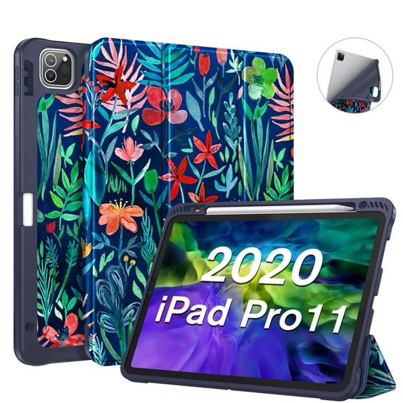 Fintie for iPad Pro 11 2020 Case with Pencil Holder - Flexible Soft TPU Back Cover with Auto Wake/Sleep, Jungle Night