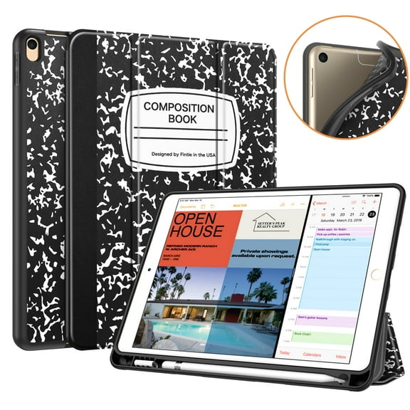 Fintie iPad Air 3 2019 / iPad Pro 10.5" 2017 TPU SlimShell Case Cover with Pencil Holder, Composition Book