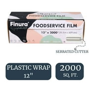 Finura Foodservice Plastic Wrap Film, Serrated Cutter, BPA Free, Antifog, Optimum Cling, Microwave and Freezer Safe, (12" x 2000 ft)