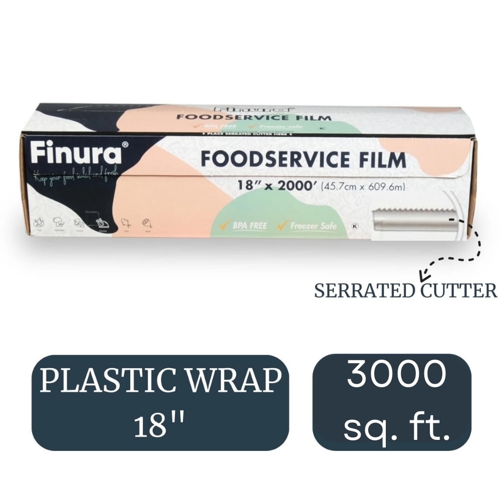 Finura Foodservice Plastic Wrap Film, Serrated Cutter, BPA Free