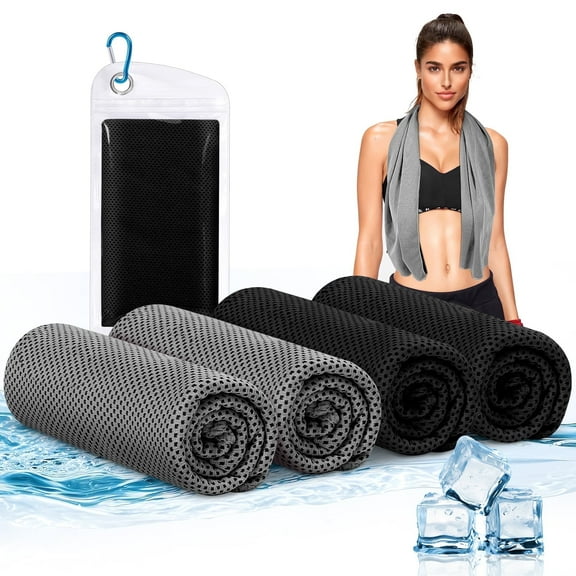 Finvizo 4 Pack Cooling Towels for Neck: Cool Towel Workout Sweat Towel for Sports Gym, Black