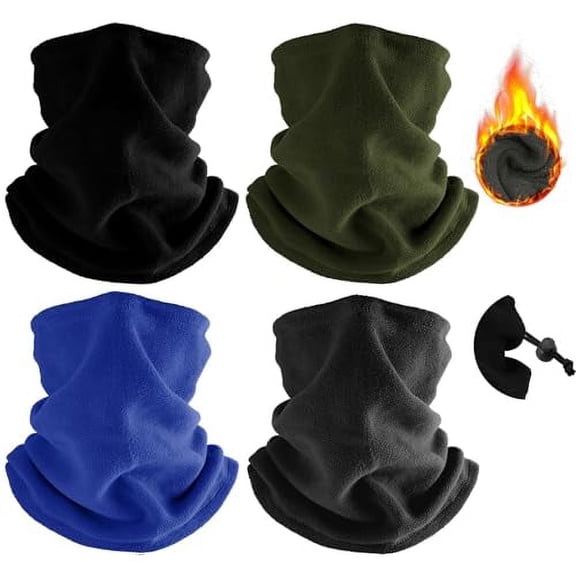 Finvizo 4 Pack Winter Neck Warmer Fleece Neck Gaiter Windproof Face Cover Scarf, Black&Green&Royablue&Gray