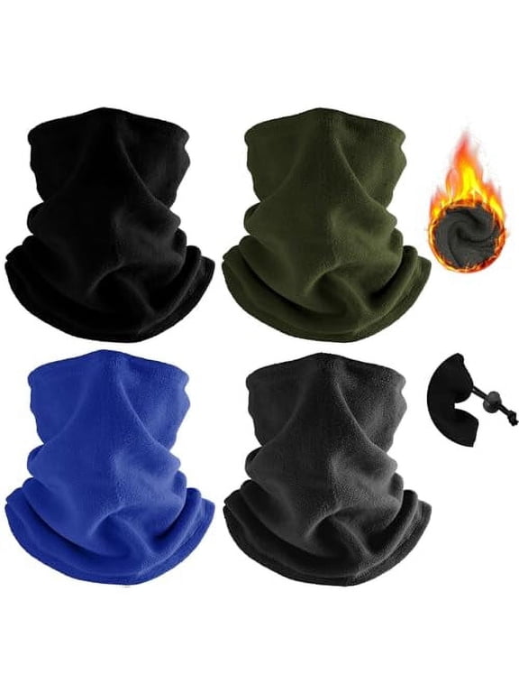 4 Pack Winter Neck Warmer Fleece Neck Gaiter Windproof Face Cover Scarf, Black&Green&Royablue&Gray