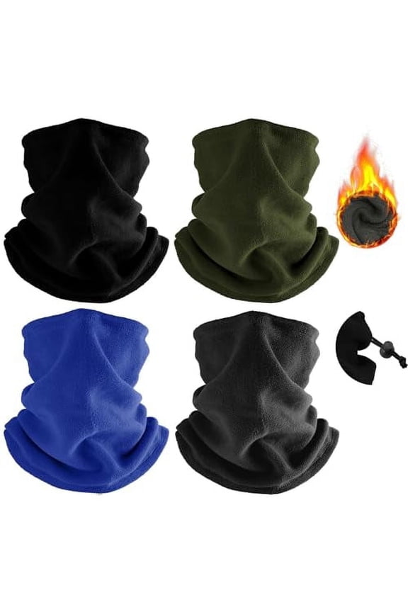 4 Pack Winter Neck Warmer Fleece Neck Gaiter Windproof Face Cover Scarf, Black&Green&Royablue&Gray