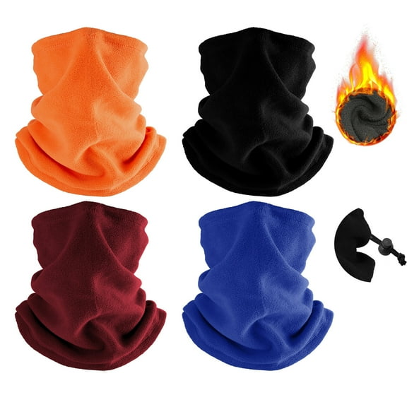 Finvizo 4 Pack Winter Neck Warmer Fleece Neck Gaiter Windproof Face Cover Scarf, Black&Orange&Winered&Royablue