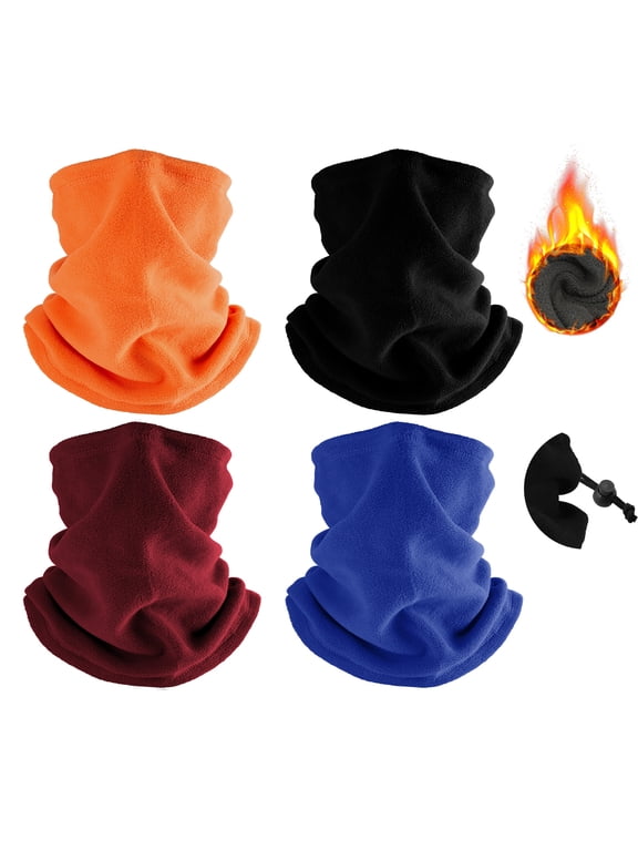 4 Pack Winter Neck Warmer Fleece Neck Gaiter Windproof Face Cover Scarf, Black&Orange&Winered&Royablue
