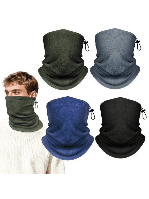 4 Pack Winter Neck Warmer Gaiter: Windproof Face Gator Mask Breathable Fleece Face Cover Scarf for Men Women Skiing Running Outdoor Work, Navy