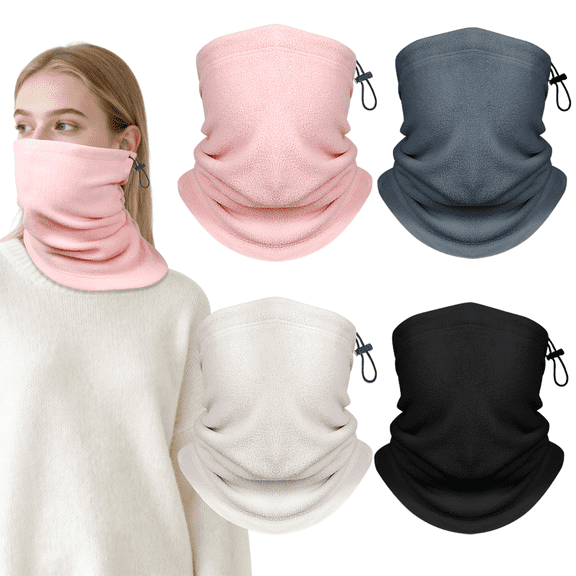 Finvizo 4 Pack Winter Neck Warmer Gaiter: Windproof Face Gator Mask Breathable Fleece Face Cover Scarf for Men Women Skiing Running Outdoor Work, Pink