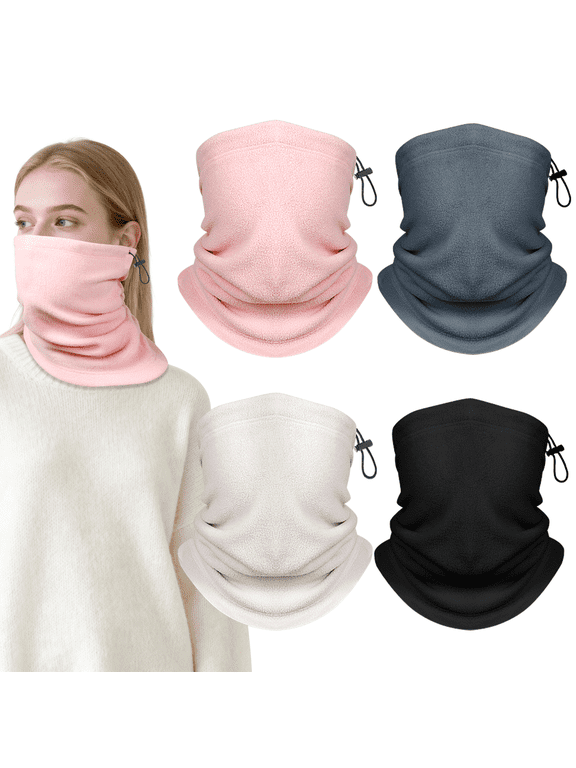 4 Pack Winter Neck Warmer Gaiter: Windproof Face Gator Mask Breathable Fleece Face Cover Scarf for Men Women Skiing Running Outdoor Work, Pink