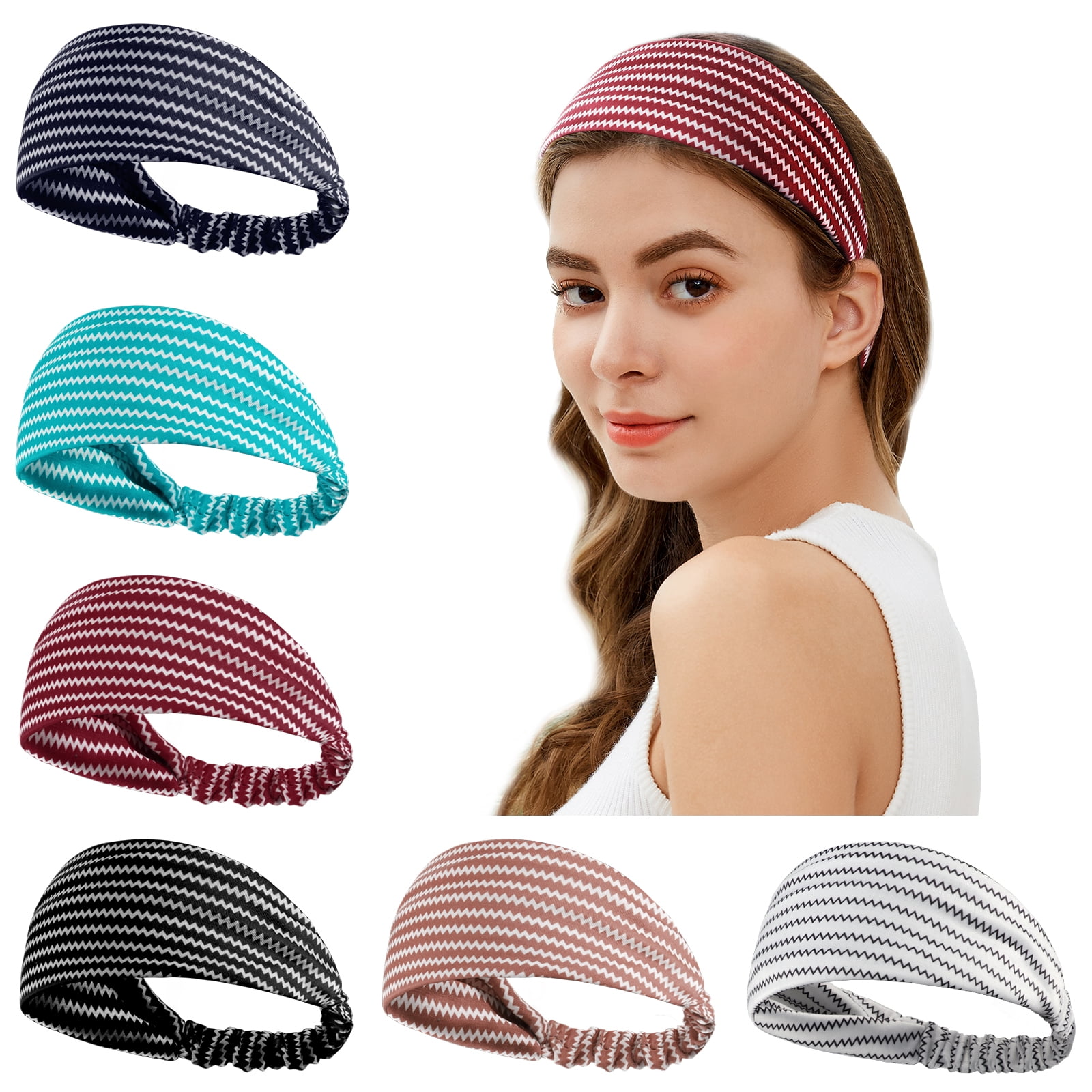 Finvizo 6 Pack Women s Headbands Hair Bands Stripe Elastic Head