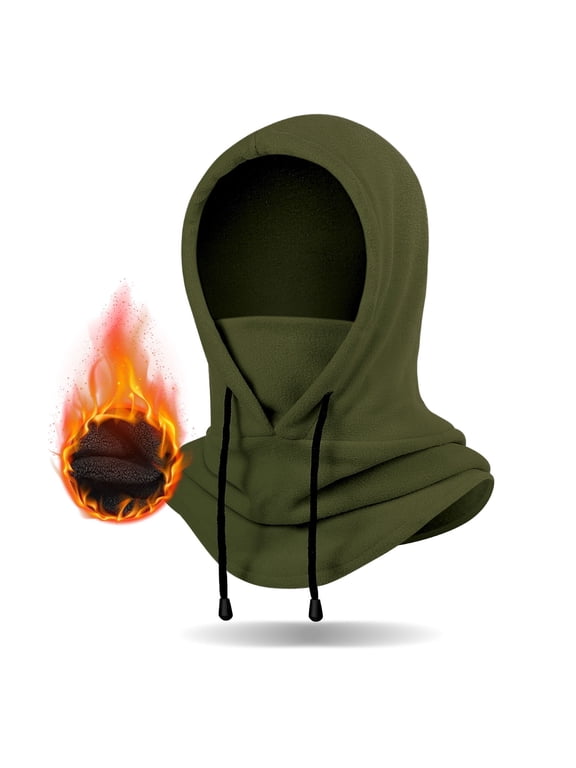 Winter Balaclava Ski Mask: Hood Hats Fleece Balaclava Face Mask Men Women Warm Face Cover for Cold Weather Gear, Army Green