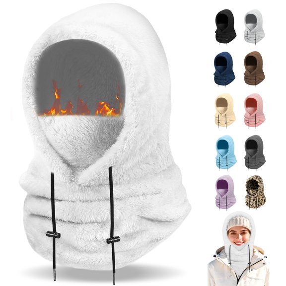 Finvizo Winter Balaclava Ski Mask: Windproof Fleece Warm Face Cover Hood for Men Women Outdoor Sports Snowboarding Skiing Hiking Cycling Breathable Thermal Cold Weather Gear, White