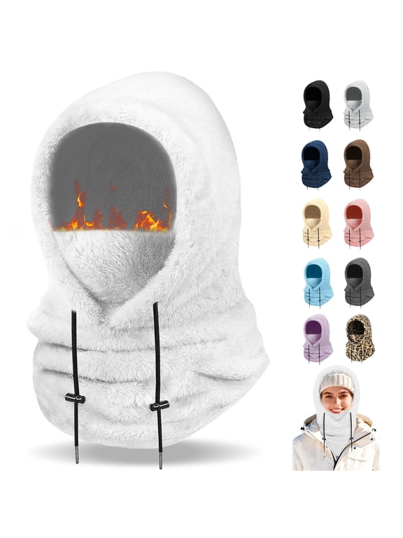 Winter Balaclava Ski Mask: Windproof Fleece Warm Face Cover Hood for Men Women Outdoor Sports Snowboarding Skiing Hiking Cycling Breathable Thermal Cold Weather Gear, White