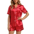 thumbnail image 1 of Finvizo Womens Silk Satin Pajamas Set Soft Short Sleeve Two-piece Pjs, Red S, 1 of 6