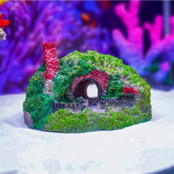 Finymk Aquarium Decor - Resin Simulation Grass Hut & Cottage, Exquisite Aquatic Ornament for Fish Tank Landscaping