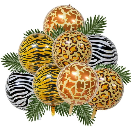 Finypa 22 inches Large Animal Print Foil Balloons, Zebra Stripe/Cheetah, 8 Pieces