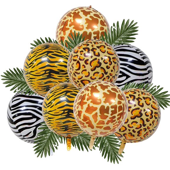 Finypa 22 inches Large Animal Print Foil Balloons, Zebra Stripe/Cheetah, 8 Pieces