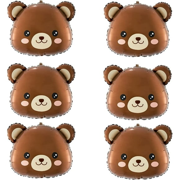 Finypa Bear Head Balloon - 24" Brown Bear Foil Balloons for Jungle Animal Farm Zoo Safari Theme Birthday Baby Shower Party Decoration Jungle Woodland Animal Farm Safari Theme Party Decoration 6 Pcs