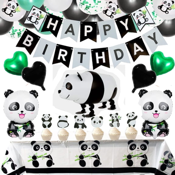 Finypa Cute Panda Party Decoration Kits with Happy Birthday Banner and Balloons, 65 Count