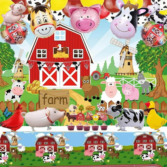 Finypa Farm Animals Party Decorations Kits with Farmhouse Backdrop