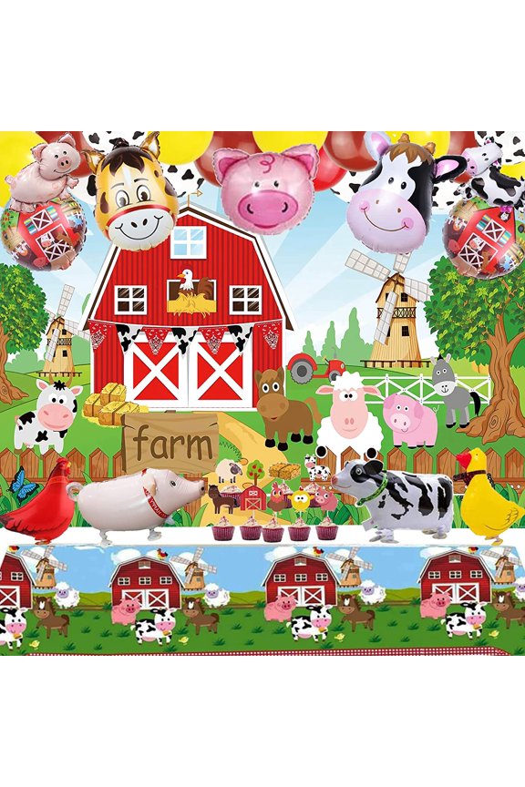 Farm Animals Party Decorations Kits with Farmhouse Backdrop