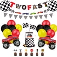 thumbnail image 1 of Finypa Monster Truck 2nd Racing Car Theme Birthday Party Supplies with Checkered Banner, 1 of 3