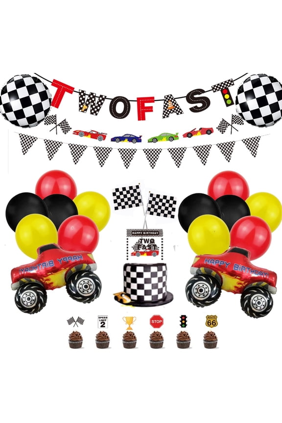 Monster Truck 2nd Racing Car Theme Birthday Party Supplies with Checkered Banner