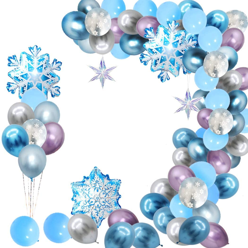 Finypa Snowflake Balloon Garland Arch kit 90 Pack Snowflake Balloons for Winter Wonderland, Holiday, Christmas, Baby Shower, Snow Princess Birthday Party Decorations Garland Balloon with Purple White