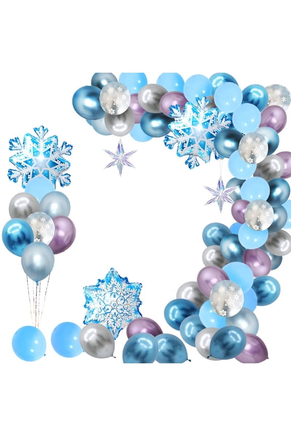 Snowflake Balloon Garland Arch kit 90 Pack Snowflake Balloons for Winter Wonderland, Holiday, Christmas, Baby Shower, Snow Princess Birthday Party Decorations Garland Balloon with Purple White