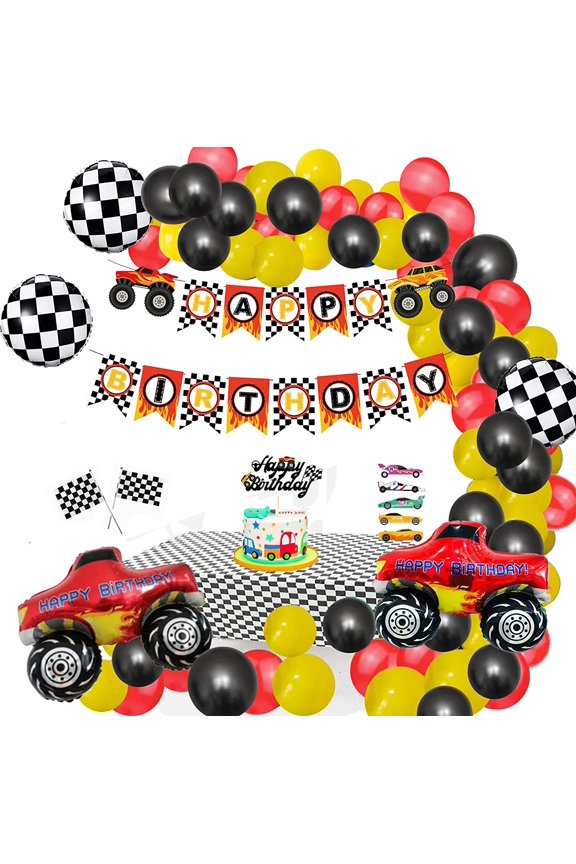 Vintage Race Car Party Decoration Kit, Latex Black and White Lattice, 11-Piece Set