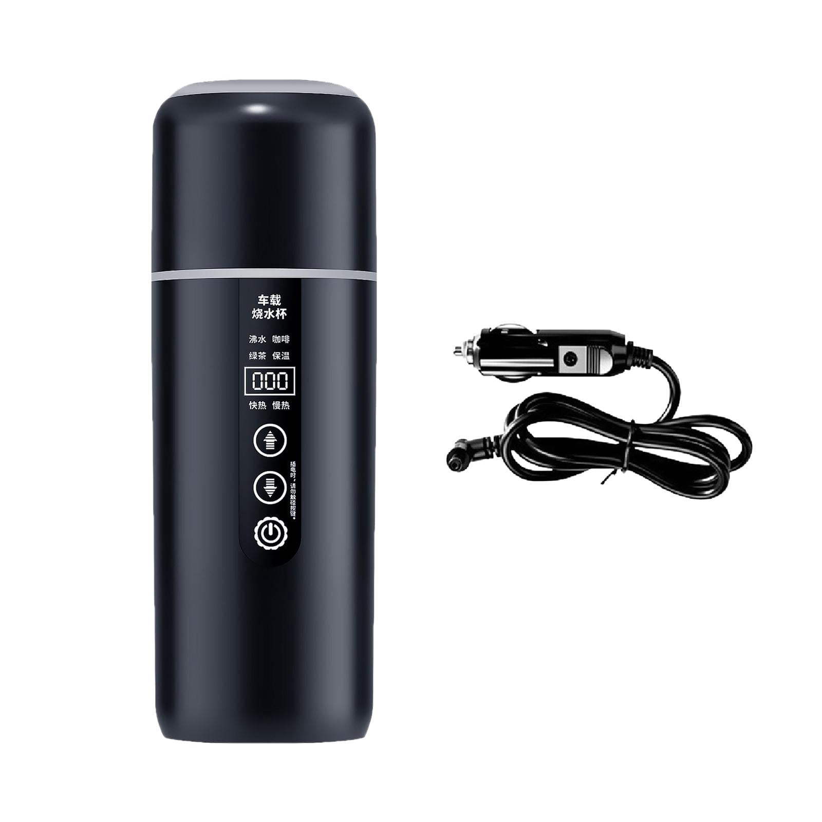Fiocias 12V 24V Car Kettle Boiler Car Heated Mug Portable Travel Electric Kettle Heating black