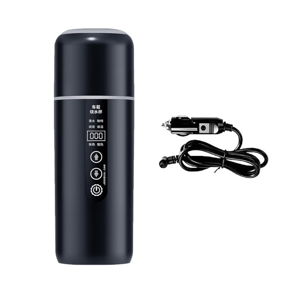 Fiocias 12V 24V Car Kettle Boiler Car Heated Mug Portable Travel Electric Kettle Heating black