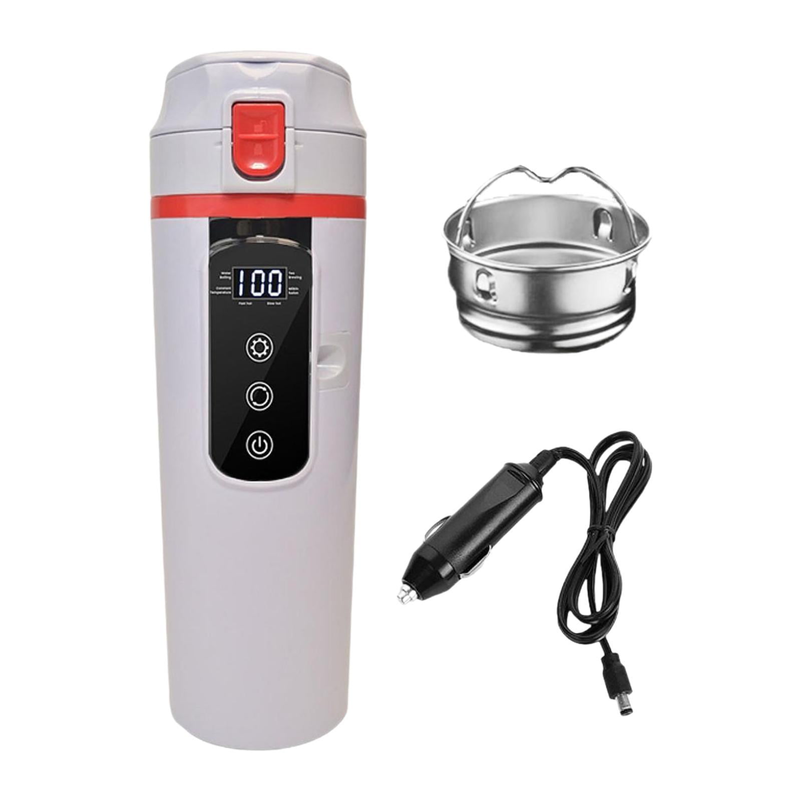 Fiocias 12V 24V Car Kettle Boiler Warmer Portable Stainless Steel Electric Kettle Heater white
