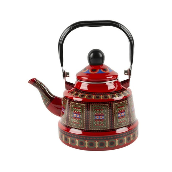 Fiocias 2.5L Tea Coffee Pot Decorative Chinese Retro Enamel Boil Kettle Bell Antique for Red