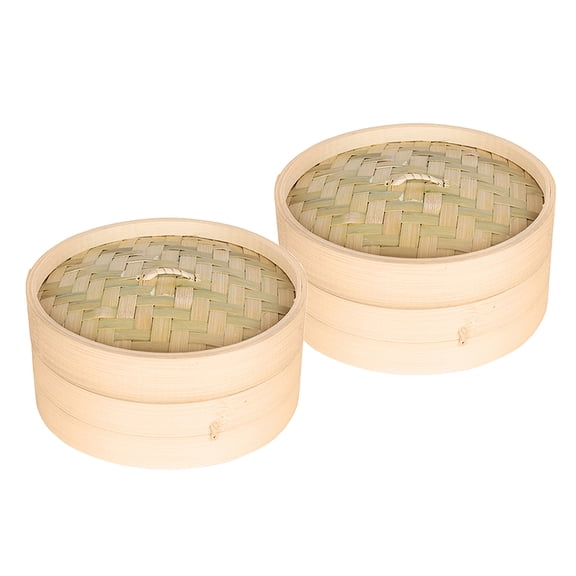 Fiocias 2 PCS Bamboo Steamer Steaming Basket for Vegetable Seafood Dim Sum Dumpling Egg 7inch