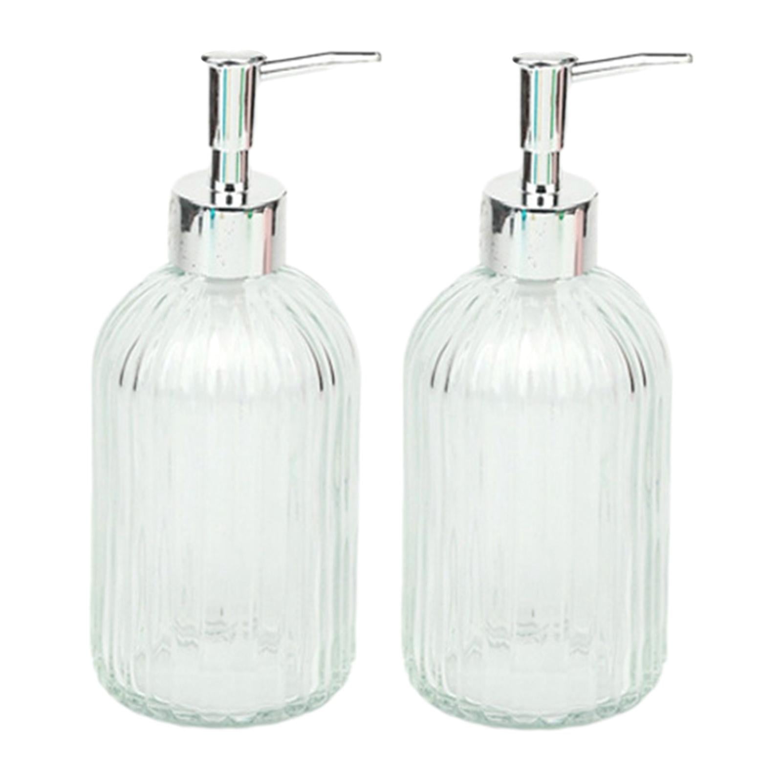 Fiocias 2 Pieces Glass Hand Dish Soap Dispenser Bathroom Liquid Container Leakproof Body clear