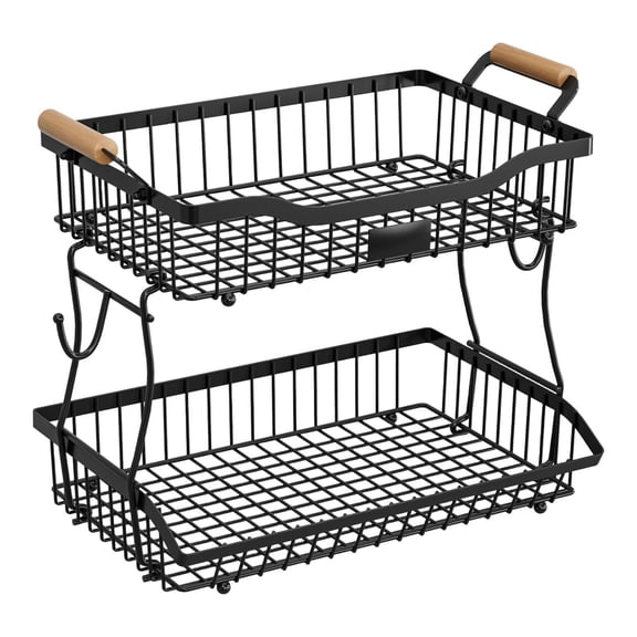 Fiocias 2 Tier Fruit Basket Display Rack Practical Creativity Stylish Fruit Stand Holder Black