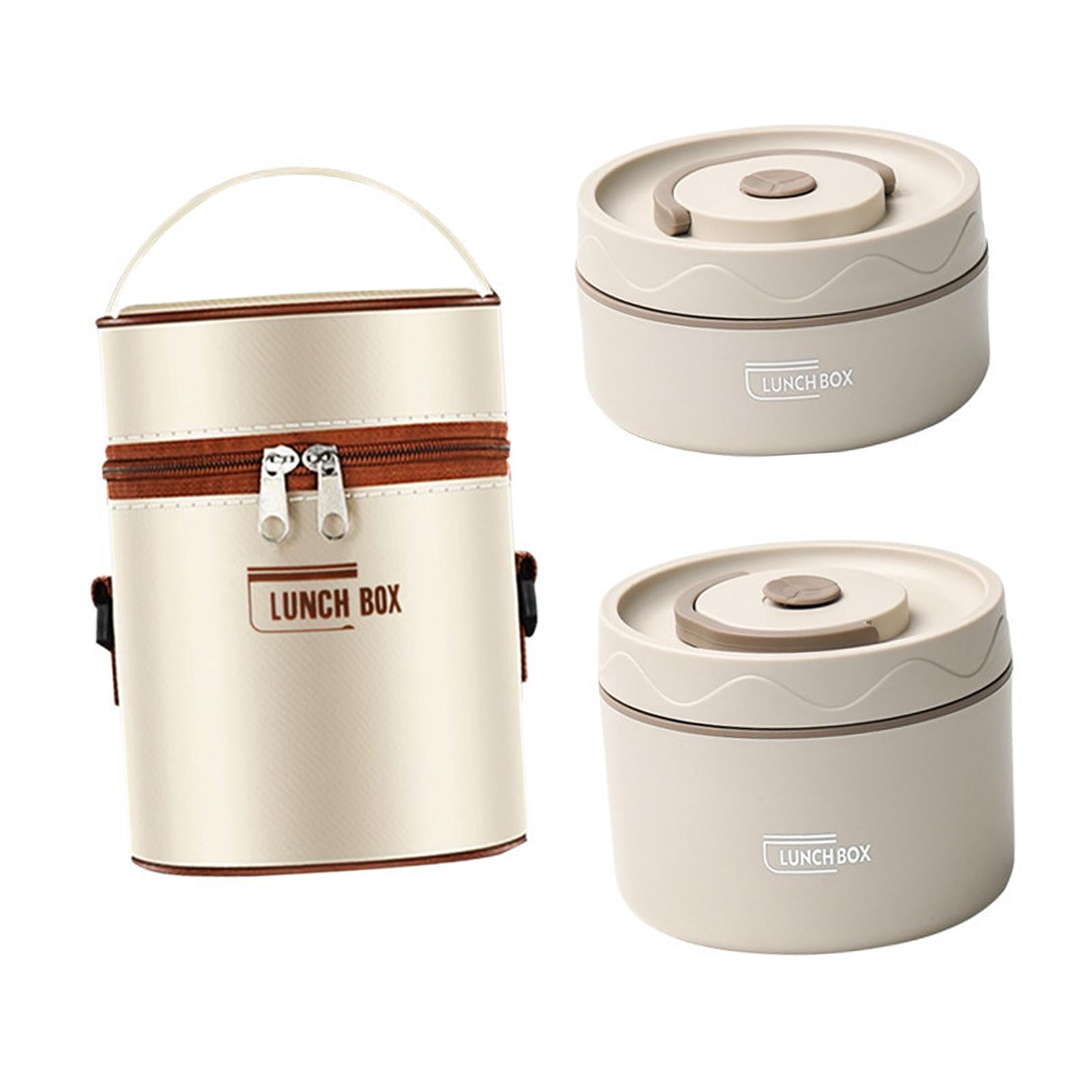 Fiocias 2Pcs Insulated Lunch Boxlunch Box Mess Tin Food Storage with Lid Bento Box Lunch Beige