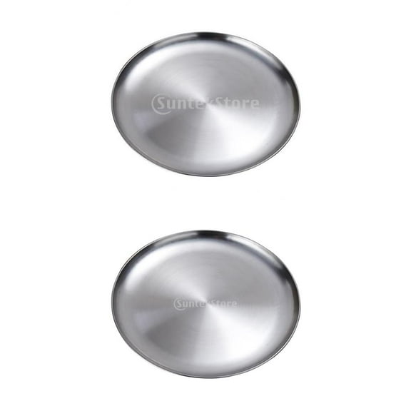 Fiocias 2pcs STAINLESS STEEL ROUND RICE TRAY PLATE SERVING DISH PLATTER MEAT BUFFET