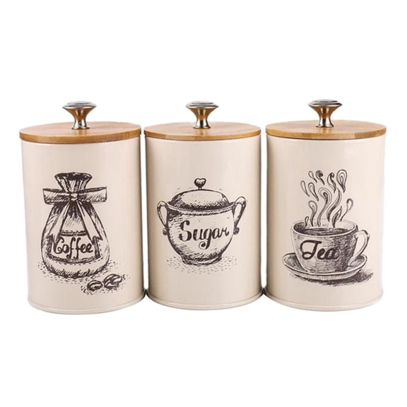 Fiocias 3 Pack Food Storage Containers with Lid Retro Design Metal Jar- Perfect Canister