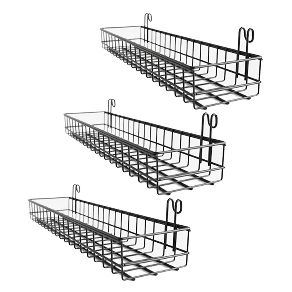 Fiocias 3 Pack Mesh Wall Metal Wire Basket, Grid Panel Hanging Tray, Wall Mount, 40x10cm
