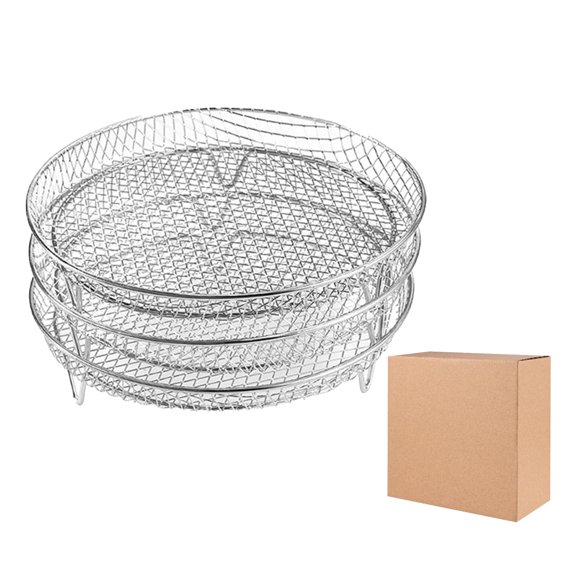Fiocias 3 Pieces Air Fryer Rack Drying Rack Stacker Trays Mesh Basket Set Chips Roasting round 20cm