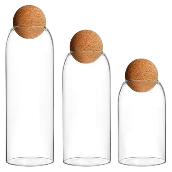 Fiocias 3 Pieces Bottle Jars with Cork Lid Canister Cylinder Houseware Organizer Sealed