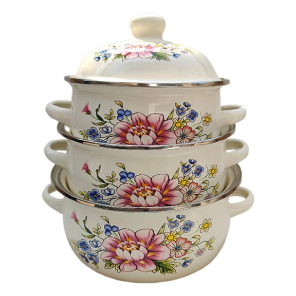 Fiocias 3 Pieces Enamel Stockpots Enamel Pot Kitchen Appliances Stew Bean Simmer Pot for Style D