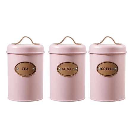 Fiocias 3 Pieces Kitchen Tea Coffee Sugar Container with Handle Airtight Lid Storage Jar Pink