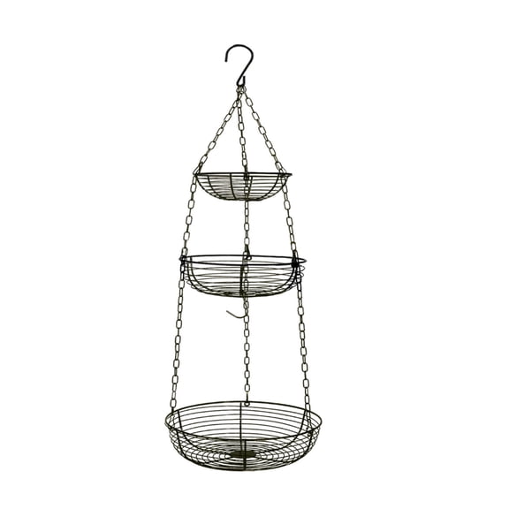 Fiocias 3 Tier Hanging Basket Fruit Organizer Removable Round Wire Basket Ceiling Hanger